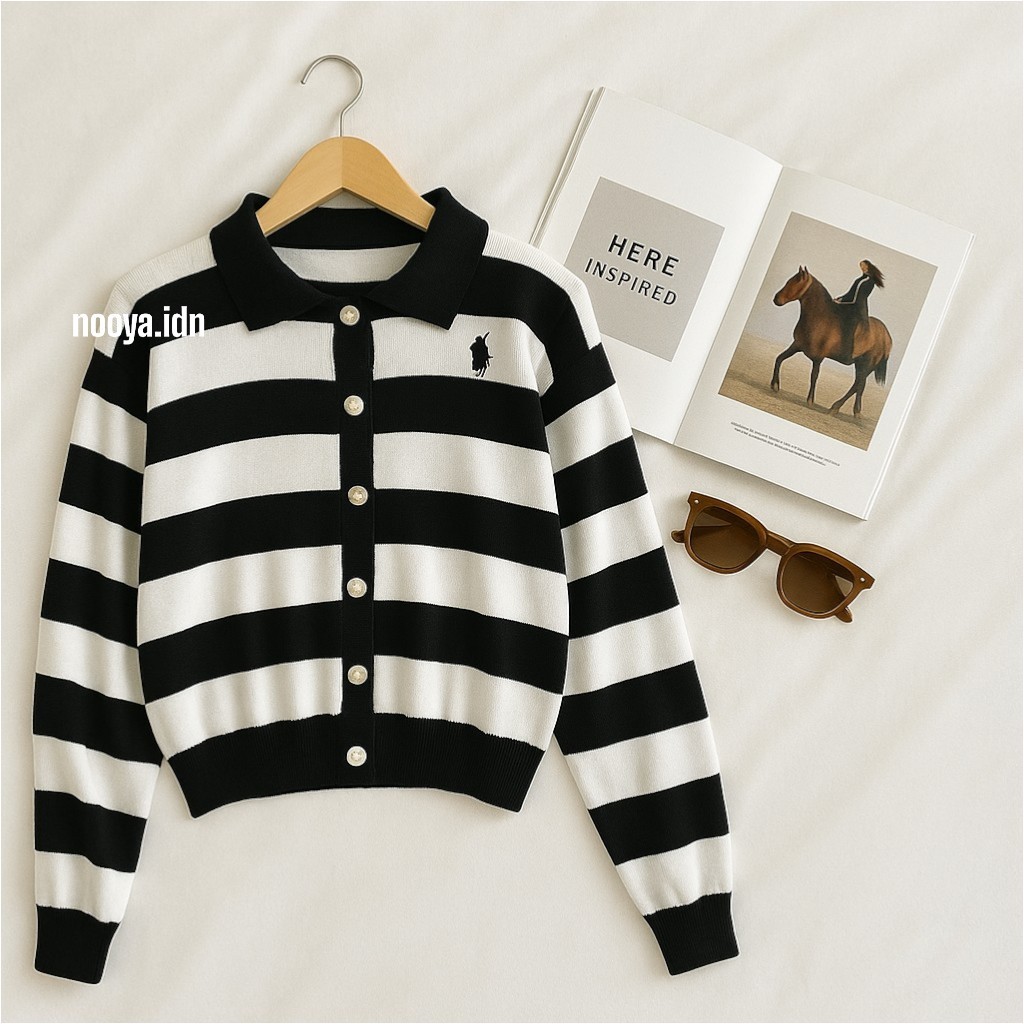 โนย่า | OLP คาร์ดิแกนเสื้อถักผู้หญิง - คาร์ดิแกน OLOP HORSE รุ่นคอปก