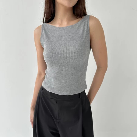 ANA TOP - Tanktop Ribbed Knit Boat Neck Tank Racer Tee Basic Crop Top Summer Womens Stretch Rib Top