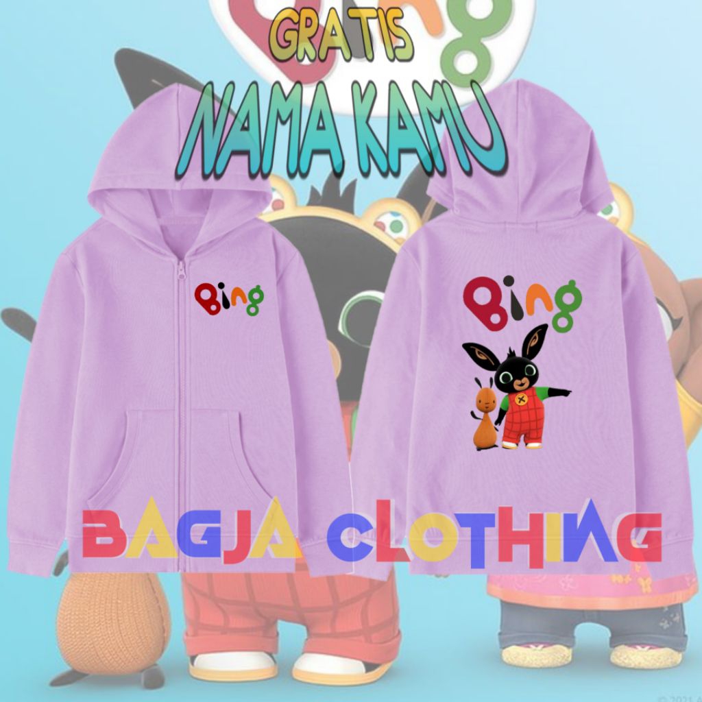 Bing Bunny เสื้อฮู้ดมีซิปสําหรับเด็กตลก ชื่อฟรี