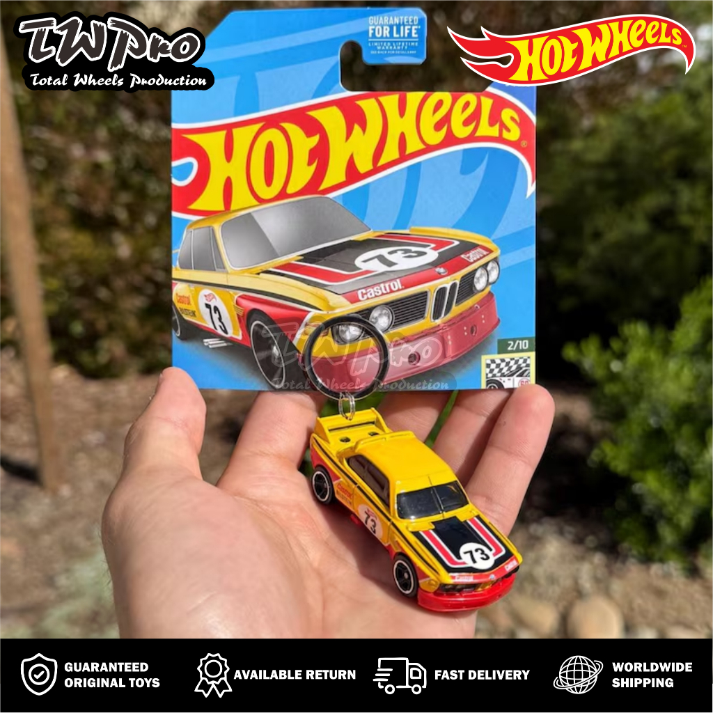 GANTUNGAN Hot Wheels พวงกุญแจ BMW CSL, 1973 BMW 3.0 cls พวงกุญแจ, เครื่องราง Bmw สีเหลือง - KEYRING 
