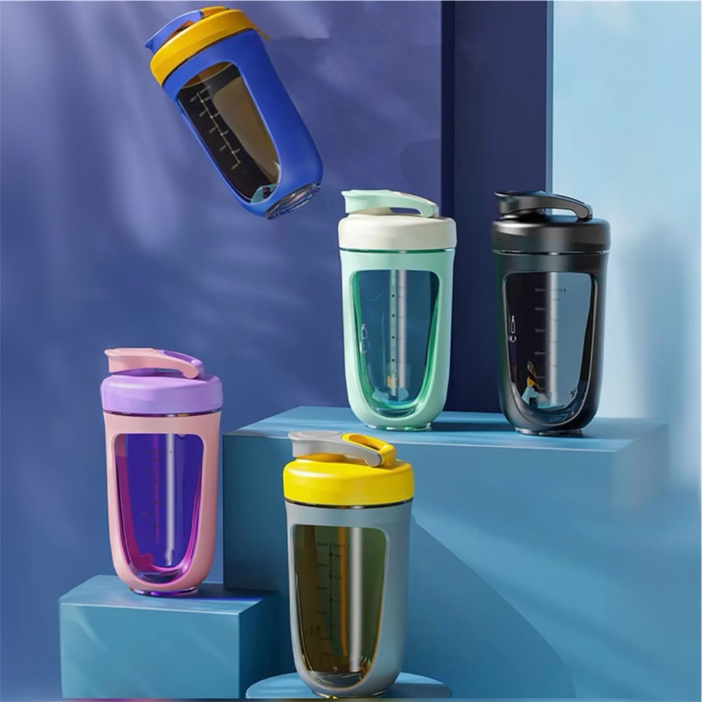 Shaker Bottle Gym Shaker Bottle 550ml Shaker Bottle Milkshake Bottle โปรตีนผงฟิตเนสกลางแจ้งกีฬาขวดน้
