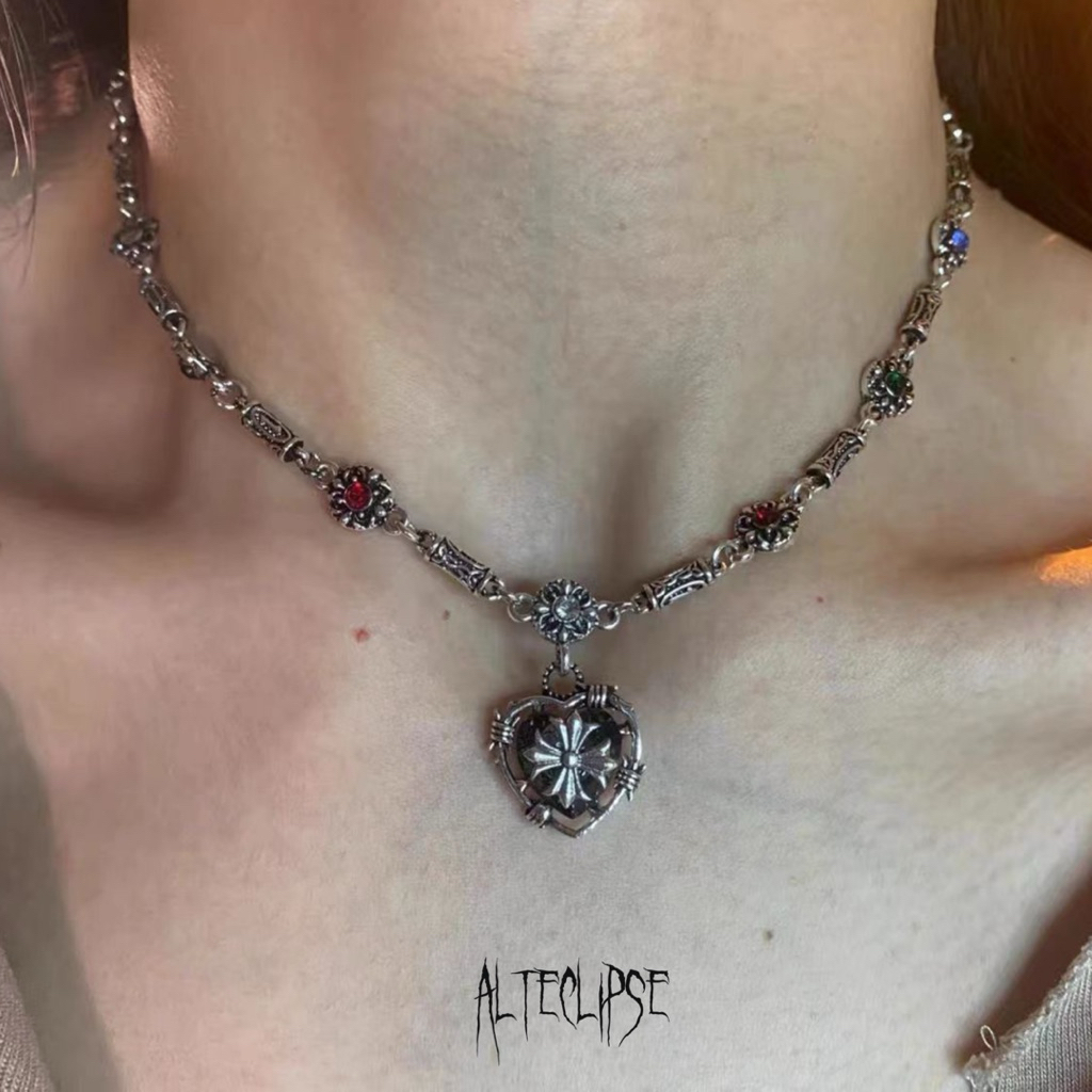 Alteclipse Vintage Chrome Cross Necklace // N84 Silver Cross Necklace, Vintage Gothic Jewelry, Punk 
