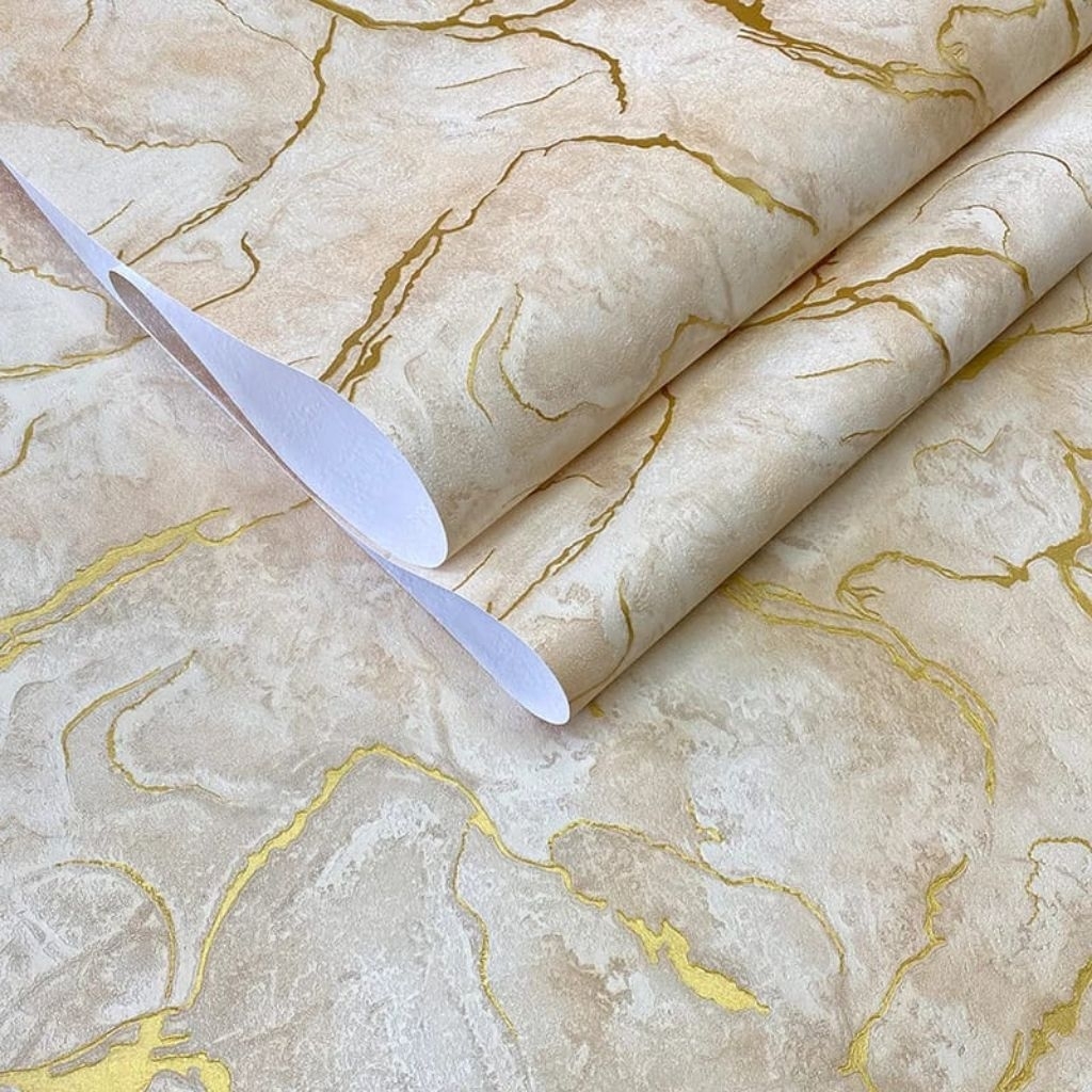 MARBLE CREAM WALLPAPER/ROOM WALL STICKERS ALREADY EQUIPPED WITH ADHESIVE GLUE 45 ซม. WIDTH X 7-8M LE