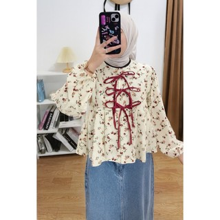 Atasan BLOUSE GHIANA Katun Motif Blouse Coquette Ribbon
