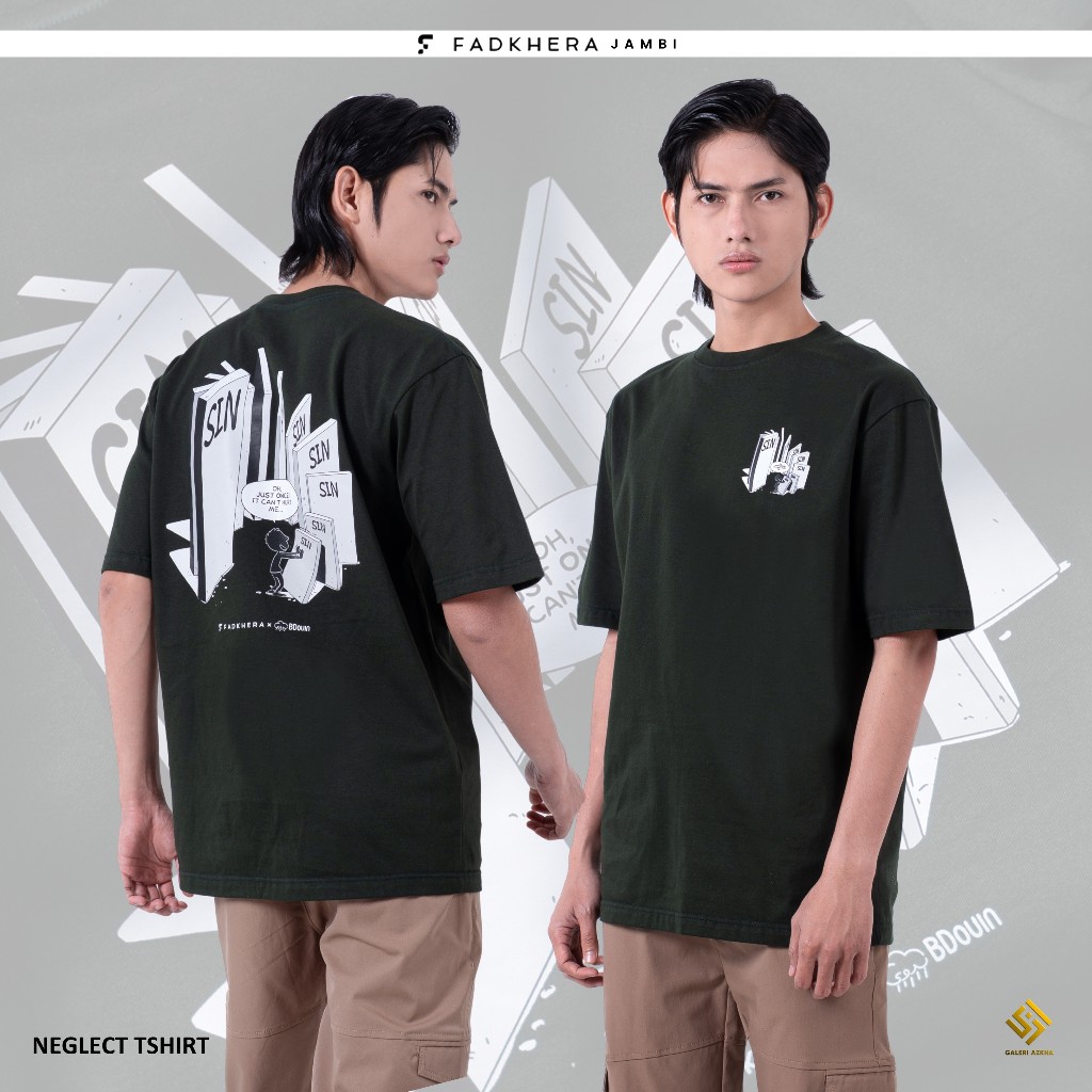 Fadkhera Tshirt ขนาดใหญ่ Sycamore สีเขียว Atwork Neglect ผู้ชาย Streetwear Premium X Muslimshow เสื้