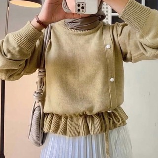 Yui Blouse Atasan Wanita  Rajut Tali Serut Bawah Korean Style Lengan Panjang Wanita Kekinian KNIT TOPS KOREAN