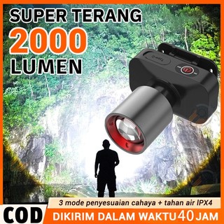 Senter Kepala LED 2000 Lumen Headlamp Zoom Fokus & Penyebaran USB-C Fast Charge 2 Jam Tahan 40 Jam  Waterproof IPX4  Sensor Gerak  Untuk Camping, Fishing, Repair (Garansi 2 Tahun)