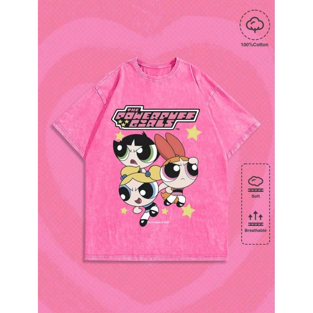 ROMWE MEN เดอะ พาวเวอร์พัฟเกิร์ลส์ | ROMWE เสื้อยืดคอกลมพิมพ์ลายการ์ตูนผู้ชาย โรงเรียน