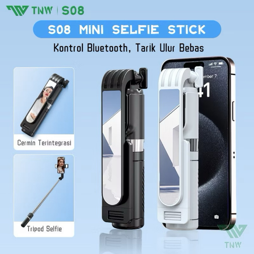 TNW S08 Mini แหนบขาตั้งกล้องบลูทูธSelfie Stickขาตั้งกล้องแบบพกพาLEDเติมแสงขาตั้งกล้องรีโมทคอนโทรลTew