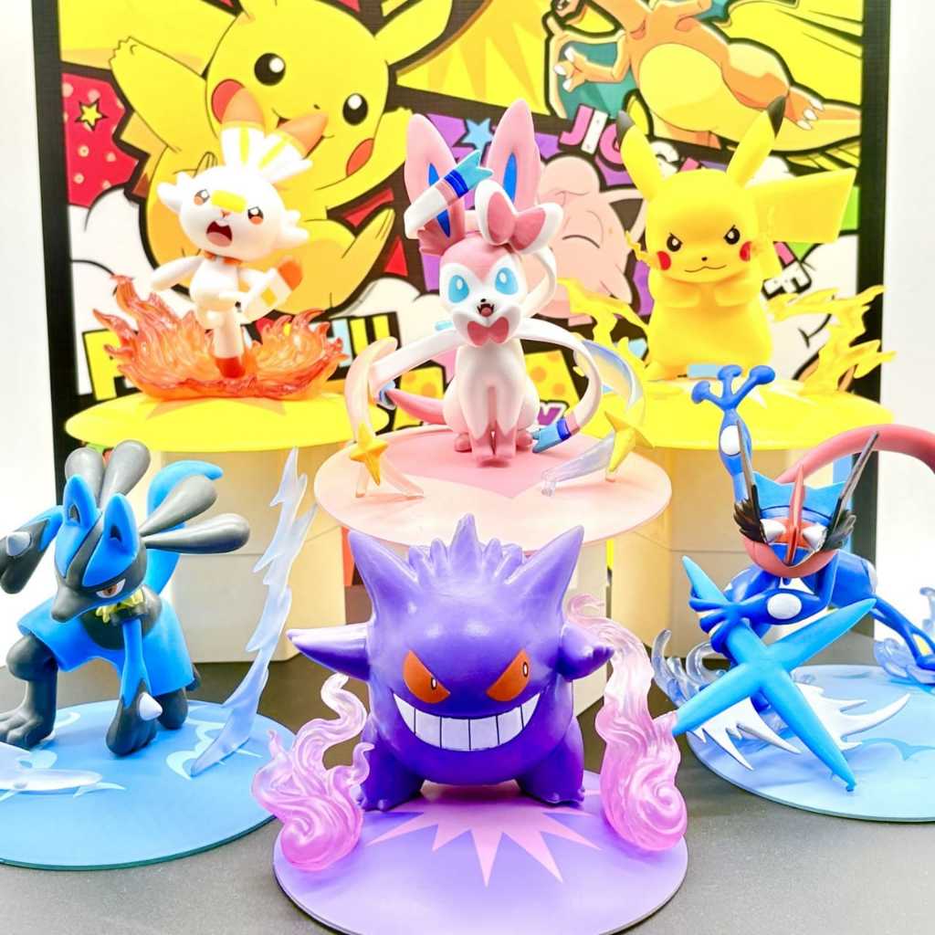 Pokemon Action Figure 6 ชุด Variant Pikachu Greninja Gengar Sylveon Lucario Scrobunny