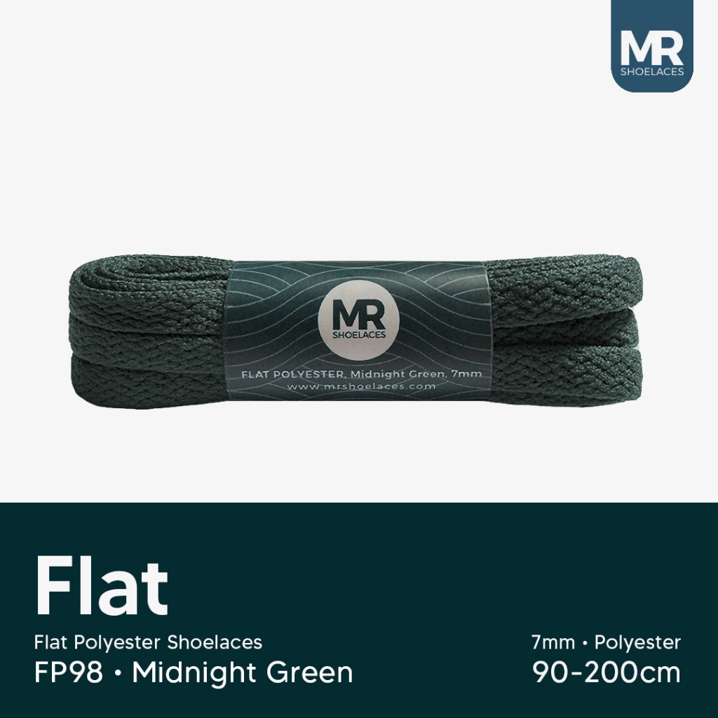 HIJAU MR Shoelaces FP98 Midnight Green (Night Green) เชือกผูกรองเท้าโพลีเอสเตอร์แบน 7mm 80cm 90cm 10