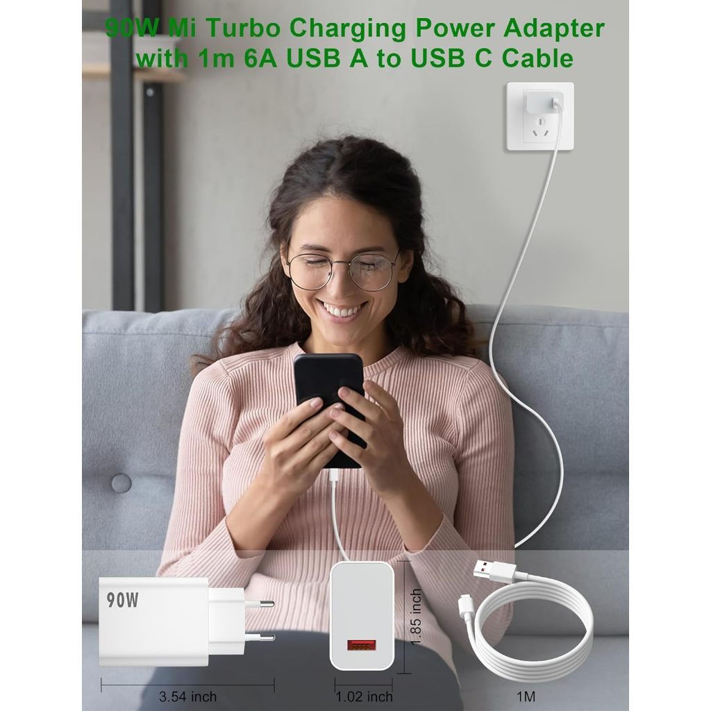 90W TC Travel COMBO HYPERCHARGE TURBO QUICK RAPid Charger Fast Charging SUPER TYPE C - TYPE A Xiaomi