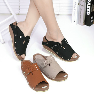 Sandal Wedges Wanita Slop Sendal Selop Kondangan Ibu Ibu Casual Murah CMP