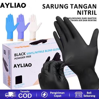 AYLIAO 100 Pcs Sarung Tangan Nitril Karet Latex Safe Glove S-M-L-XL 4 Ukuran Waterproof and Oil Proof Menebal Dan Tidak Mudah