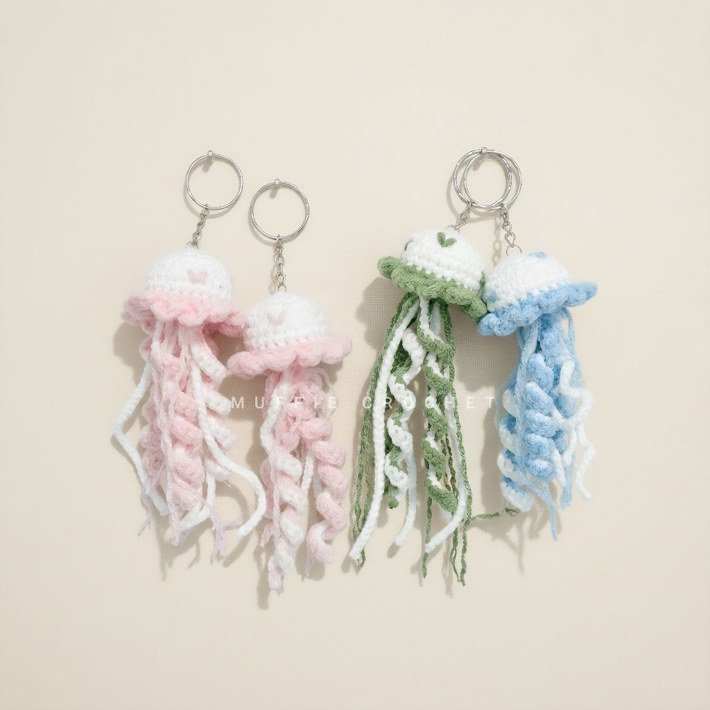 GANTUNGAN JELLY FISH KEYCHAIN | ที่แขวนแมงกะพรุนถัก | พวงกุญแจทํามือ CUTE, UNIQUE