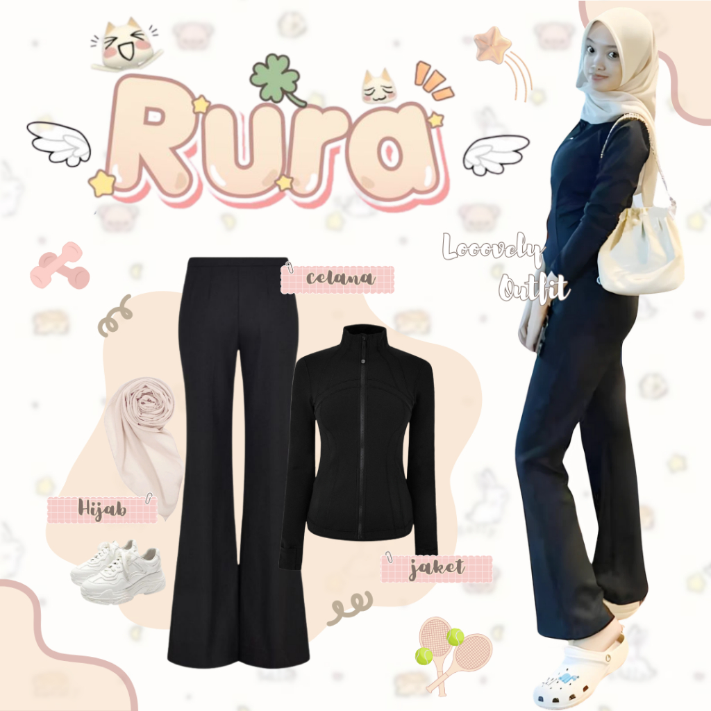 3-in-1 Hijab Sports Oneset (ฮิญาบ, แจ็คเก็ต, กางเกง) Jogging/Tennis/Badmintoon/Gym Outfit Set - LO91