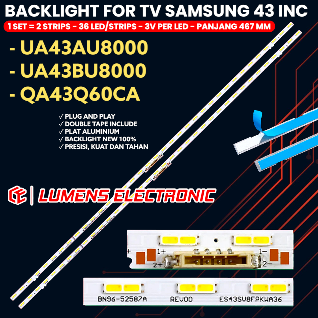 SAMSUNG 43 INCH TV BACKLIGHT UA43AU8000 UA43BU8000 UA43CU8000 QA43Q60CA BL LED LIGHT BN96-52587A
