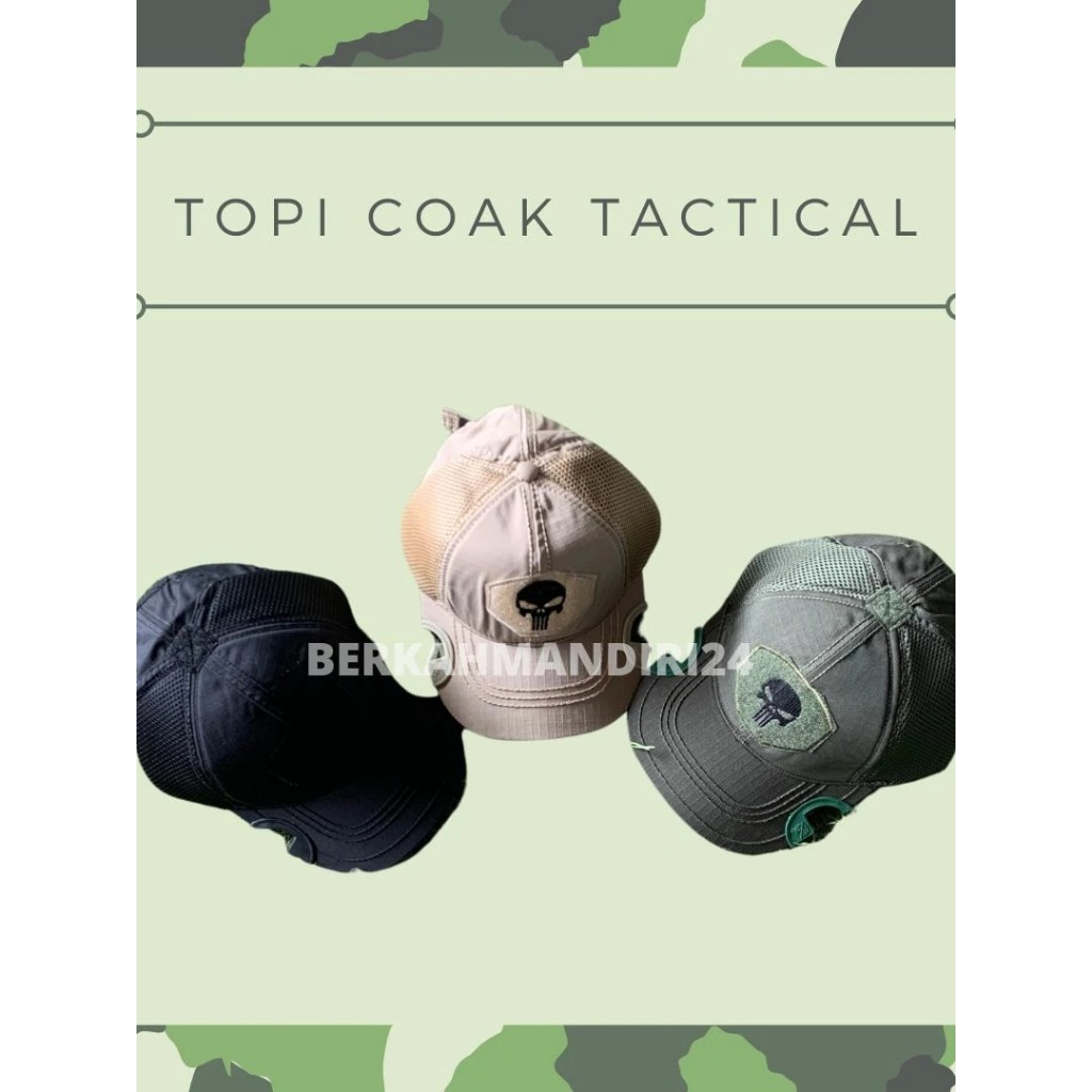 Premium Coak Tactical Mens TNI Army Plain Canvas Mesh Skull Logo Hat