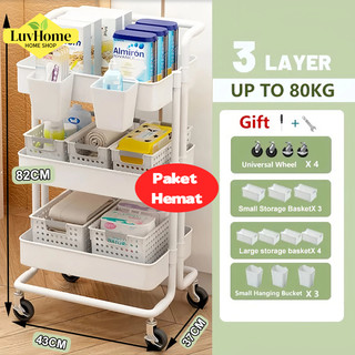 LuvHome Rak Troli Keranjang Trolley Organizer Bayi Baru Lahir Organizer Dengan Keranjang Lebar 3-Tier Keranjang Utilitas Kamar Tidur