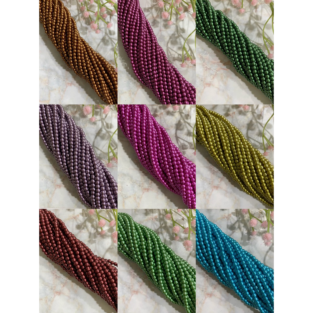 UNGU HIJAU MERAH ไข่มุกสังเคราะห์น้ําหนัก 3 มม.และ 4 มม.เงา Mutsin สร้อยคอสี String Per สร้อยคอไม่ลอ