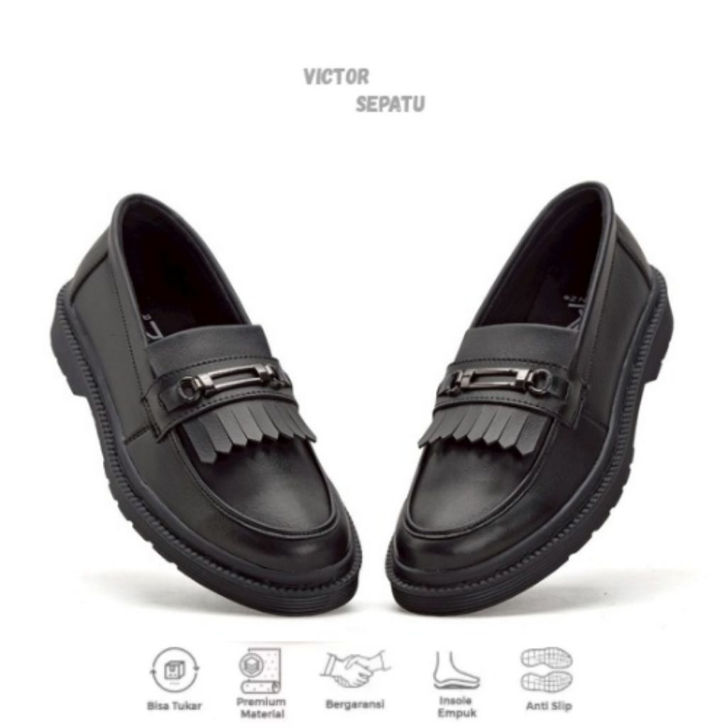 Victor Curry Black Mens Official Slip-On Shoes Casual Work Office คําเชิญวิทยาลัยหนังสังเคราะห์