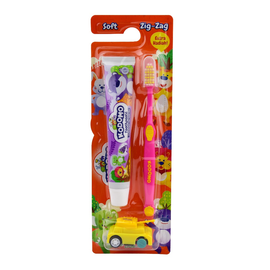 KODOMO Zig Zag Soft ชุดแปรงสีฟันสําหรับเด็ก ยาสีฟัน + ยาสีฟัน