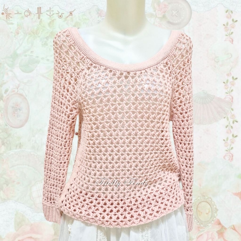 HOLLISTER สีชมพูนุ่มAmerican eagle 2000Sโครเชต์ถักเสื้อกันหนาวVINTAGE mori kei harajuku gyaru Hiseka