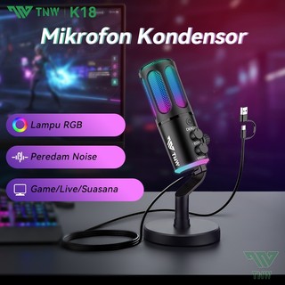 TNW K18 Microphone Condenser USB Type-C Mikrofon with RGB Dynamic Mic for PC Laptop Live Streaming Gaming Recording
