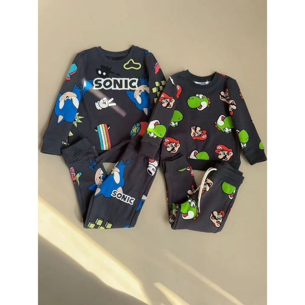 ชุดสเวตเตอร์ Sonic & Mario Kids | ไซส์ 2-8y | เสื้อกันหนาวผ้าฟลีซกันหนาวสําหรับเด็ก | ชุดเซ็ทกางเกงข
