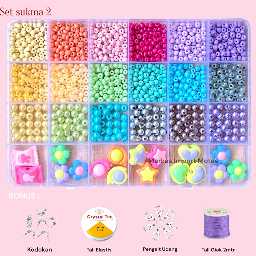 24 สี 3 มม. ลูกปัดกล่อง + เชือก PAY ON DELIVERY นําเข้า MOTE Bead