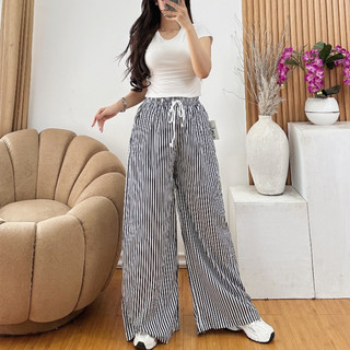 Celana Kulot Wanita Motif Salur Kekinian-Stripe pants_Celana Panjang Wanita Baggy  Kantor Kuliah Motif garis kulot