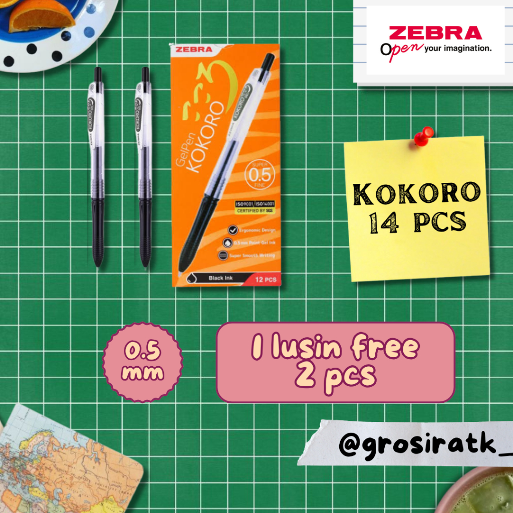 ปากกาม้าลาย Kokoro Black 14 ชิ้น / Kokoro Black 1 โหล (หมึกดํา 0.5) ฟรี 2 ชิ้น