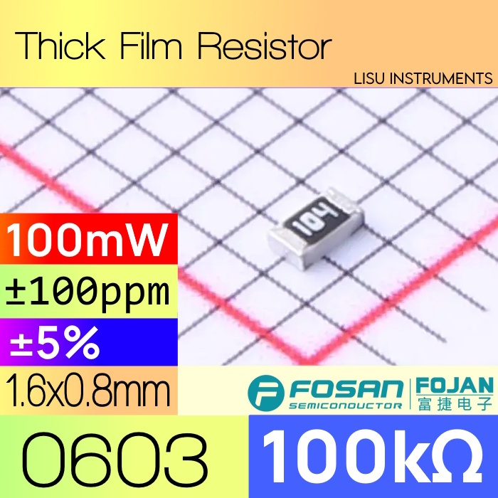 100k 0603 ±5% 100mW ตัวต้านทานฟิล์มหนา 100kΩ 104 FOJAN FRC0603J104 TS