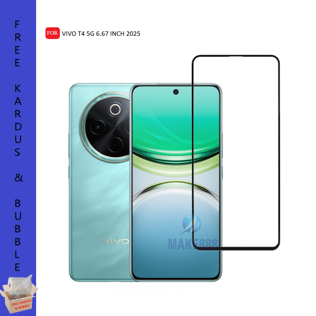 LAYAR กระจกนิรภัย 5D 9D สําหรับ Vivo T4 / T4X [5G] Full กาวเต็มหน้าจอ - สีดํา + ฟรีกระดาษแข็งและฟอง