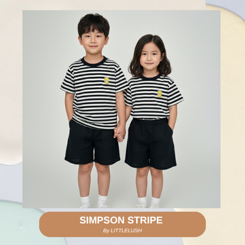 Simpson Stripe Tee – เสื้อยืดเด็กลายทางพร้อมแพทช์ตัวละคร Simpson