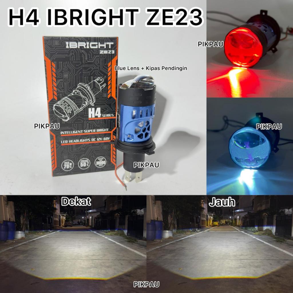 IBRIGHT H4 LED ไฟหน้า ZE23 & ZE0 Blue Lens Plus พัดลมระบายความร้อน