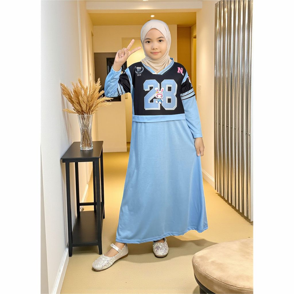 CKids Muslim Girls Jersey ชุดเดรสยาวสไตล์สปอร์ต