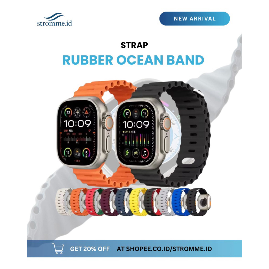 สายยาง SmartWatch Series 10 Ultra 9 8 7 6 5 4 3 SE 2 iWatch 38/40/41/42/44/45/46/49mm (Ocean Band)