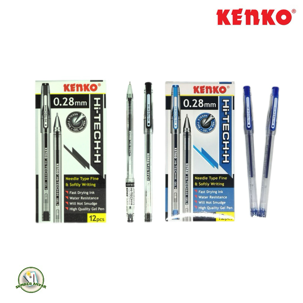 KENKO HI TECH-H ปากกา Hi tech 0.28 มม. สีดํา น้ําเงิน แพ็คละ 12 ด้าม