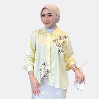 Cantiqu - Kyren Blouse Bordir Bunga Lengan Panjang Bahan Rayon Twill