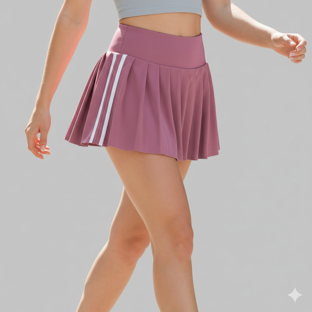 สีขาว STRIP PLETED SKIRT AEROBIC GYM DANCE TENNIS PADEL SKIRT เสื้อกีฬาผู้หญิง BOTTOM