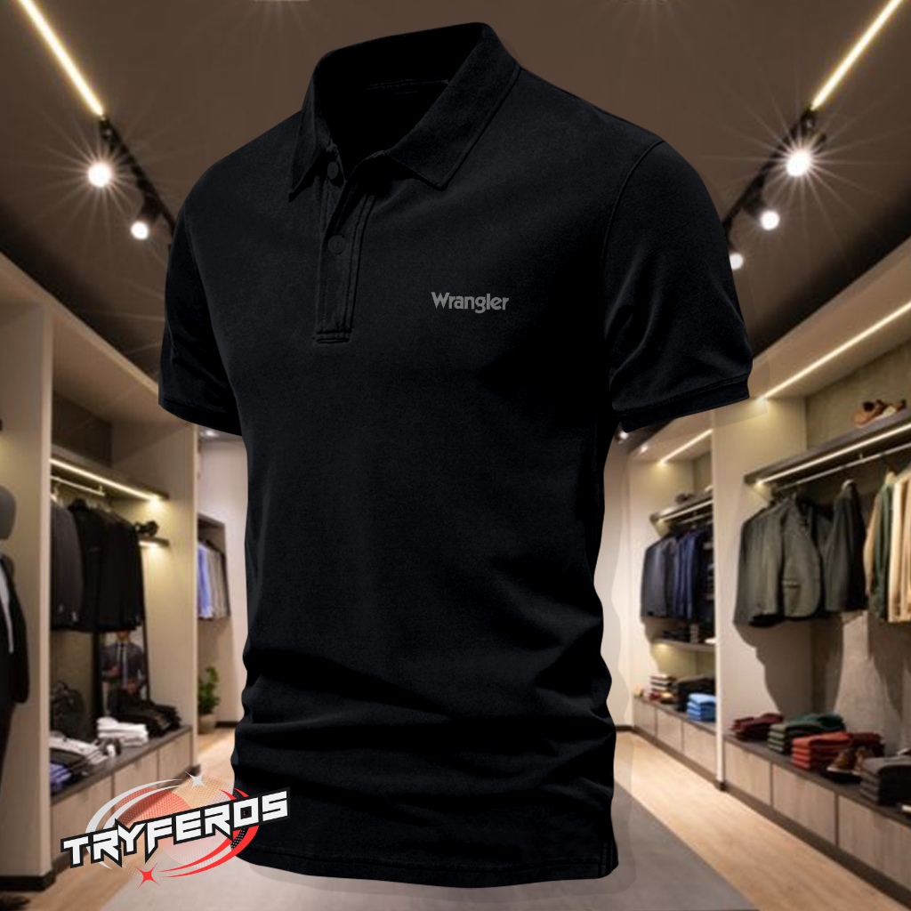 ..!!! The Coolest Premium Quality Wangler Silver Logo Polo Shirt เสื้อยืดแขนสั้น