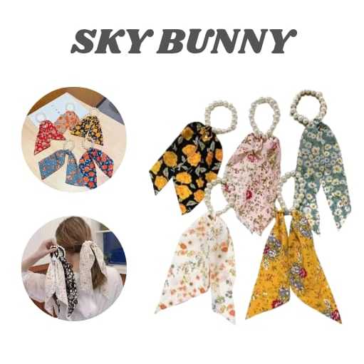 Sky bunny - ดอกไม้สวย MOTIF PEARL HAIR TIE แฟชั่นเกาหลี