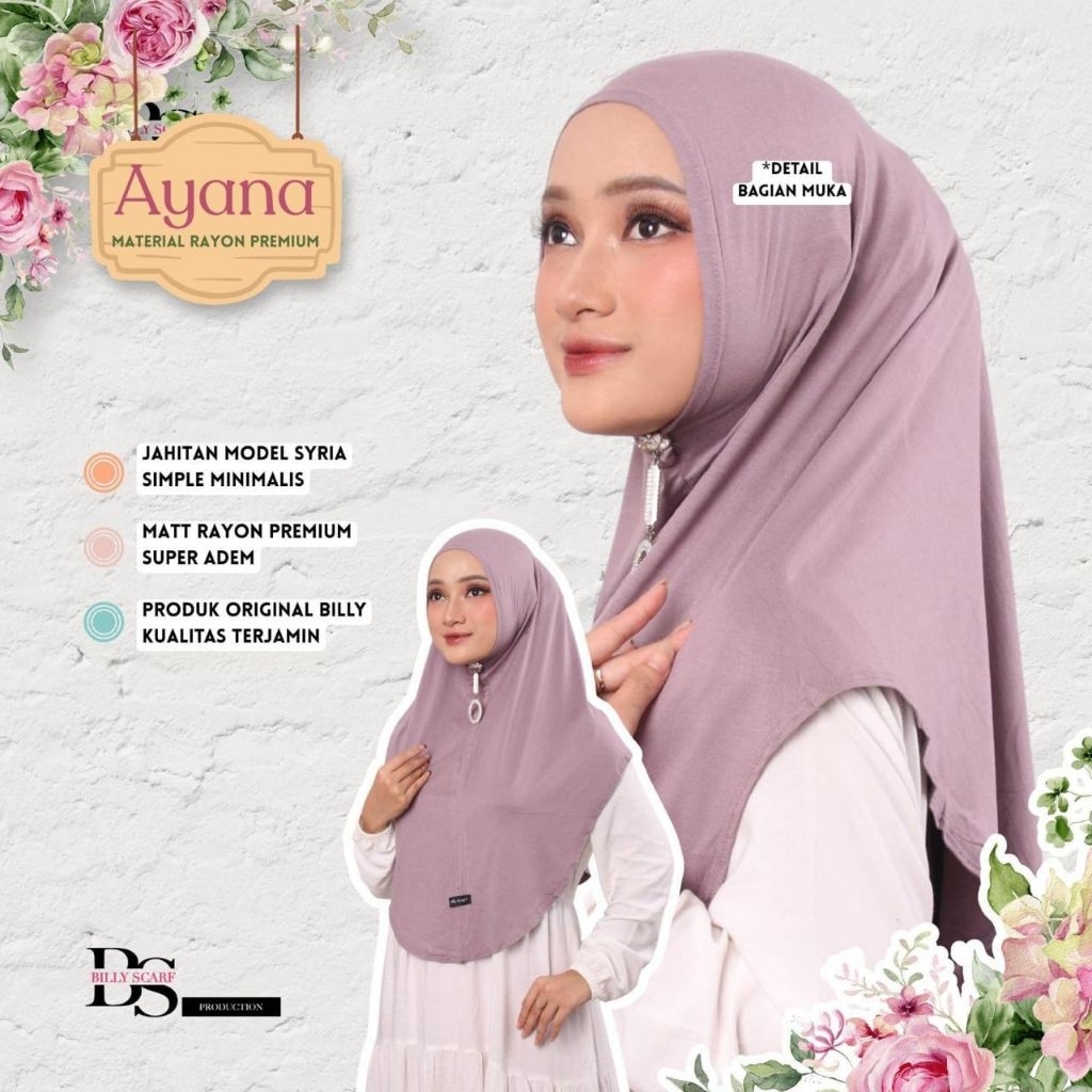 AYANA BY BILLY SCARF, BS Ayana ฮิญาบสําเร็จรูปทําจากวัสดุเสื้อเรยอนสําเร็จรูป