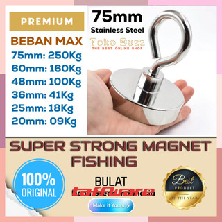 MAGNET FISHING NEODYNIUM STRONG Diameter 75mm 60mm 48mm 36mm Gantungan Magnet Super Kuat Pencari Harta Benda Maksimal 250 Kg Logam Besi Stainless Gantungan Magnet