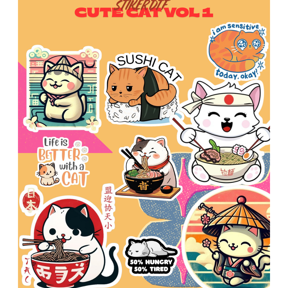 AESTHETIC CAT THEME SCREEN PRINTING STICKERS VOL 1 DTF - AESTHETIC SCREEN PRINTING STICKERS พิมพ์การ