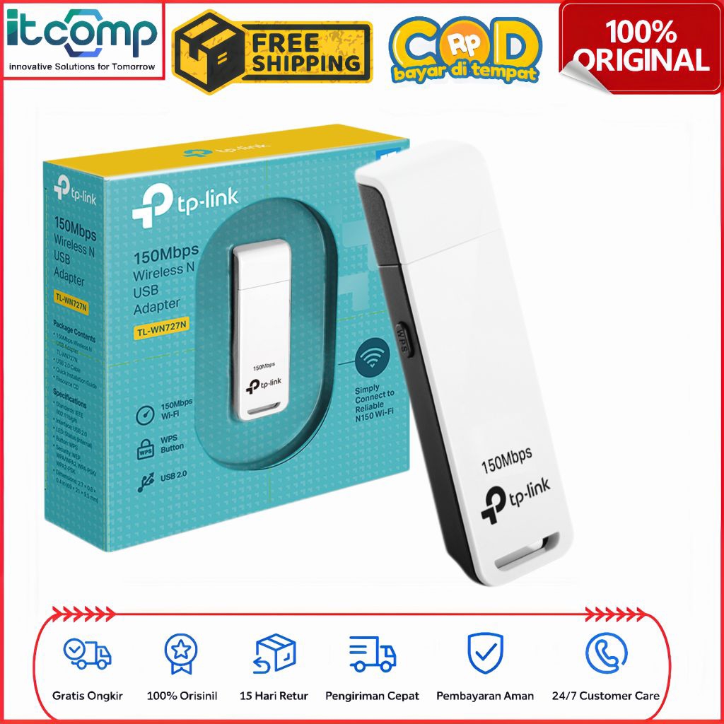 TP-Link TL-WN727N 150Mbps Wi-Fi 4 Wireless N อะแดปเตอร์ USB 2.0 เดี่ยว