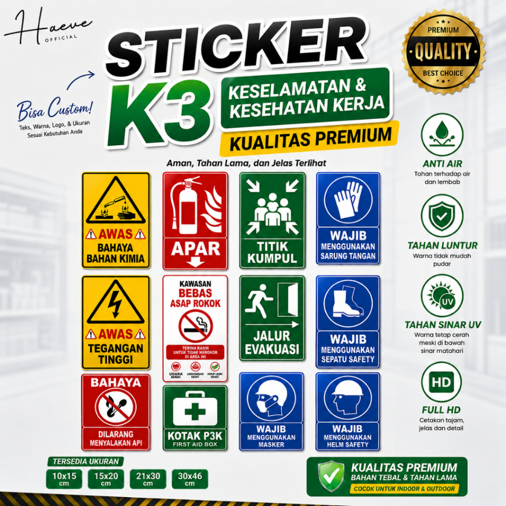 K3 Safety & Work Health Sticker สติ๊กเกอร์เส้นทางอพยพ P3K APAR Safety First Gathering Point
