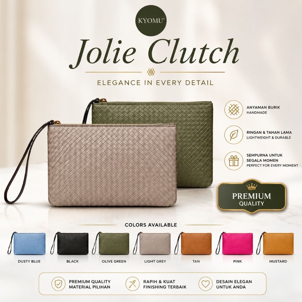 KYOMU" Jolie Clutch Womens Premiumทอ Pouch Wristlet Wallet 26cm