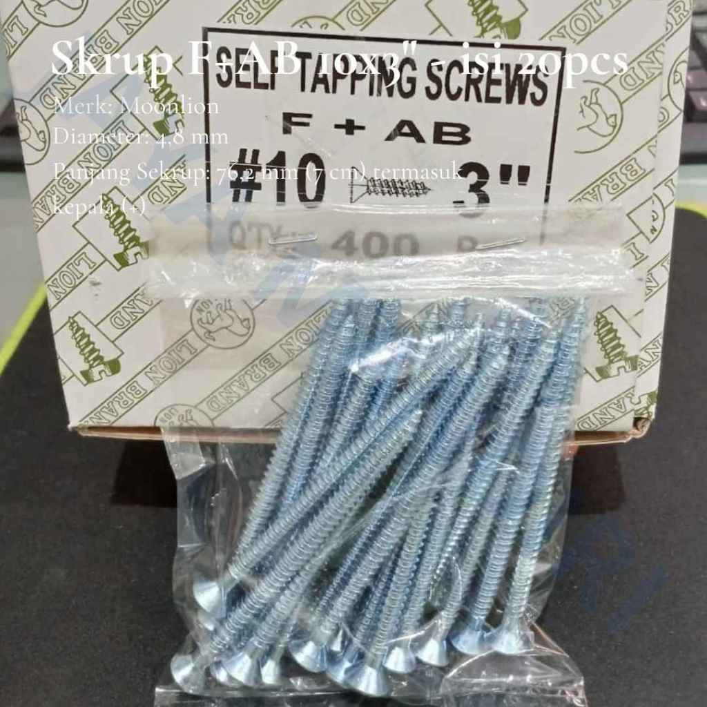 JMG - WALL SCREW F+AB 10X3" MOONLION FLAT HEAD / TAPPING SCREW F+AB 10X3" ขายปลีก 20 ชิ้น